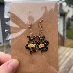 Hand-pieced Snake and Sun Earrings